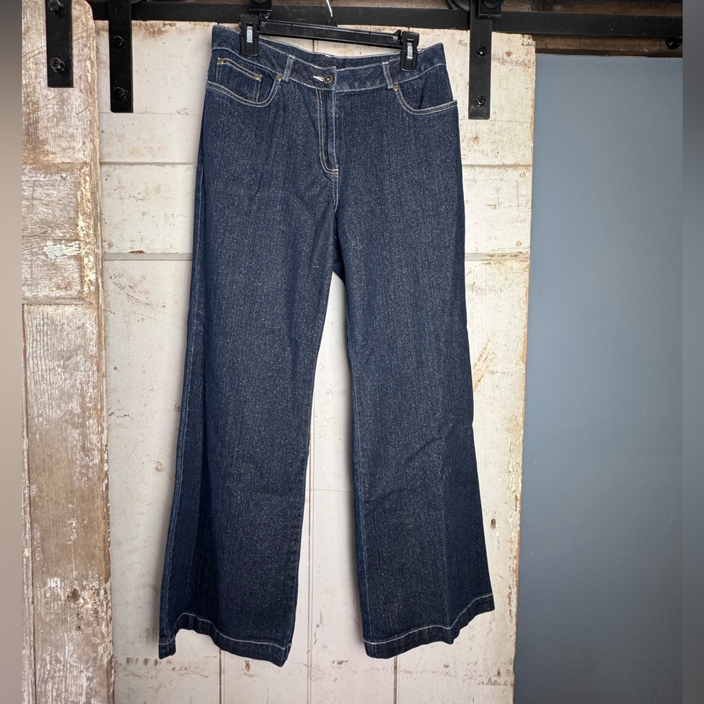 Ruby Rd Dark Blue Wide Leg Jeans With Gold Sparkle Women’s Size 10 EUC‎
